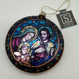Sullivans Nativity Holy Family Stain Glass Look Disc Christmas Ornament